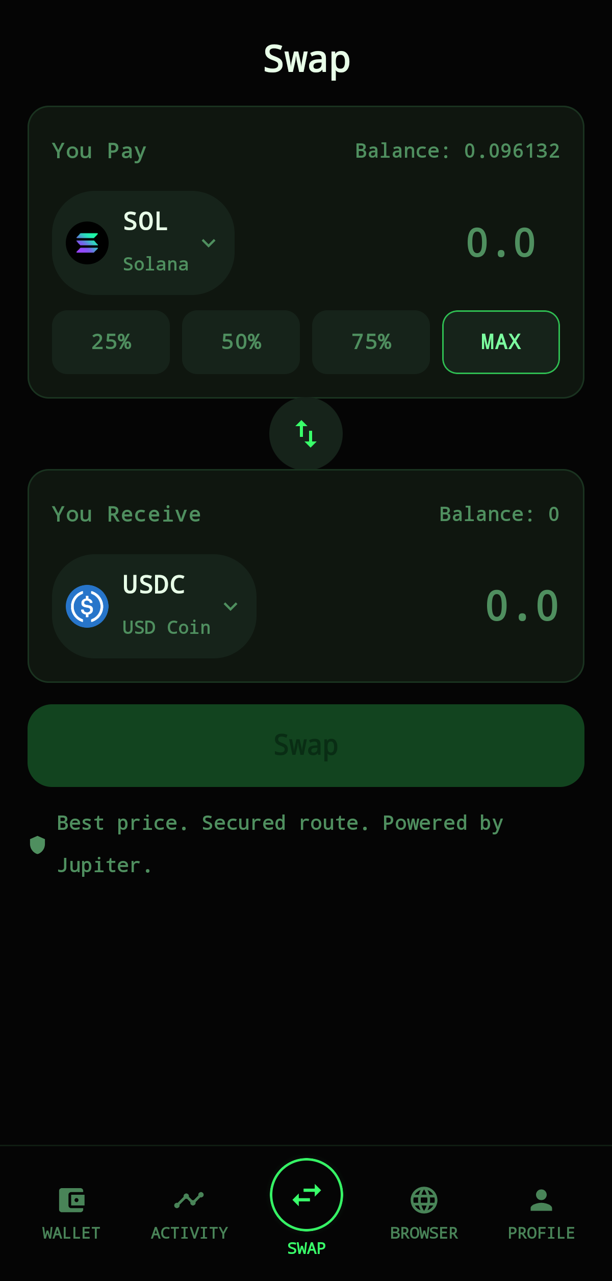 Tribe Terminal swap screen
